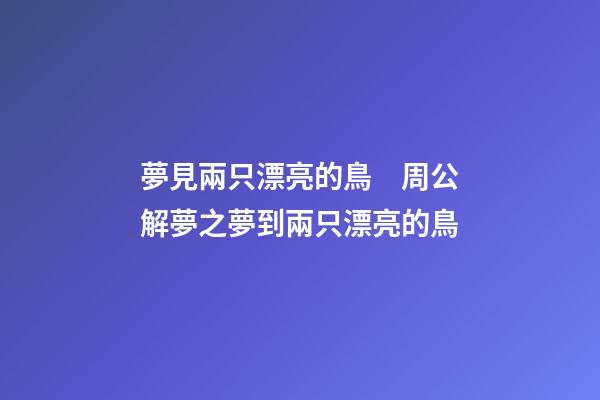 夢見兩只漂亮的鳥　周公解夢之夢到兩只漂亮的鳥